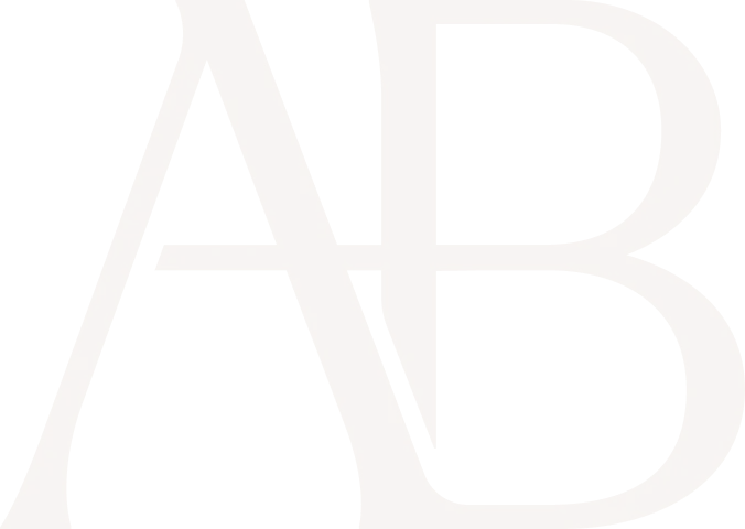 Large faded letters A and B in light gray typography on white background