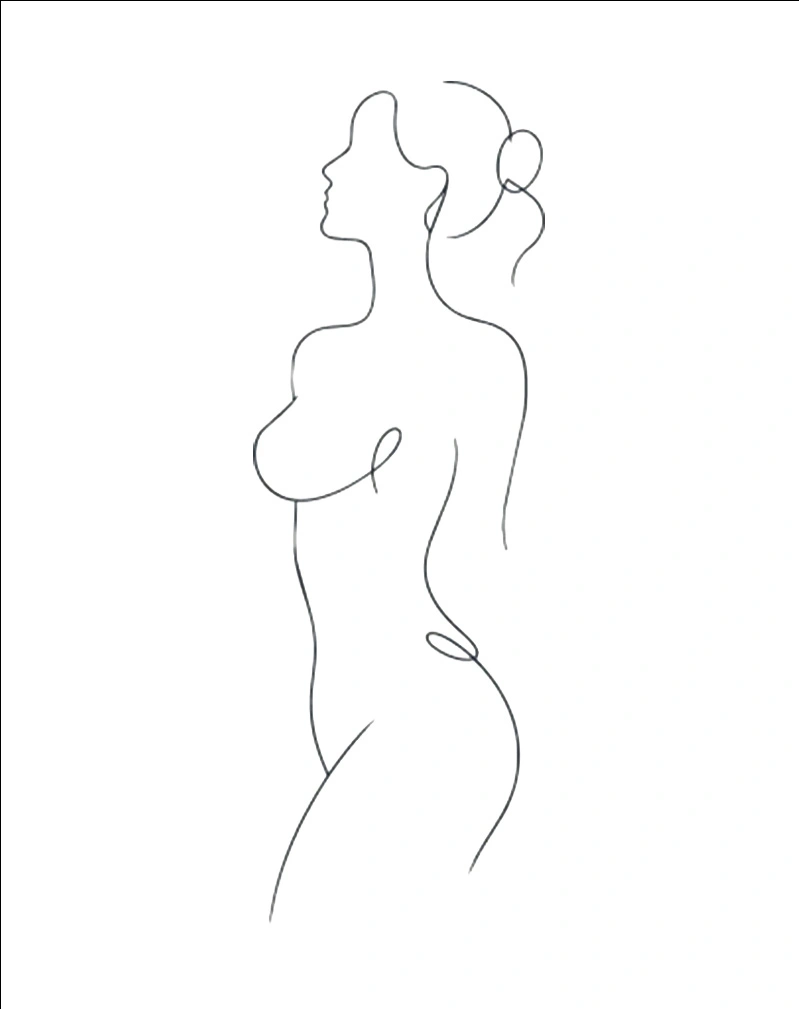 Line drawing of female figure in profile showing natural body contours for breast explant surgery discussion - MTF in New South Wales, Australia