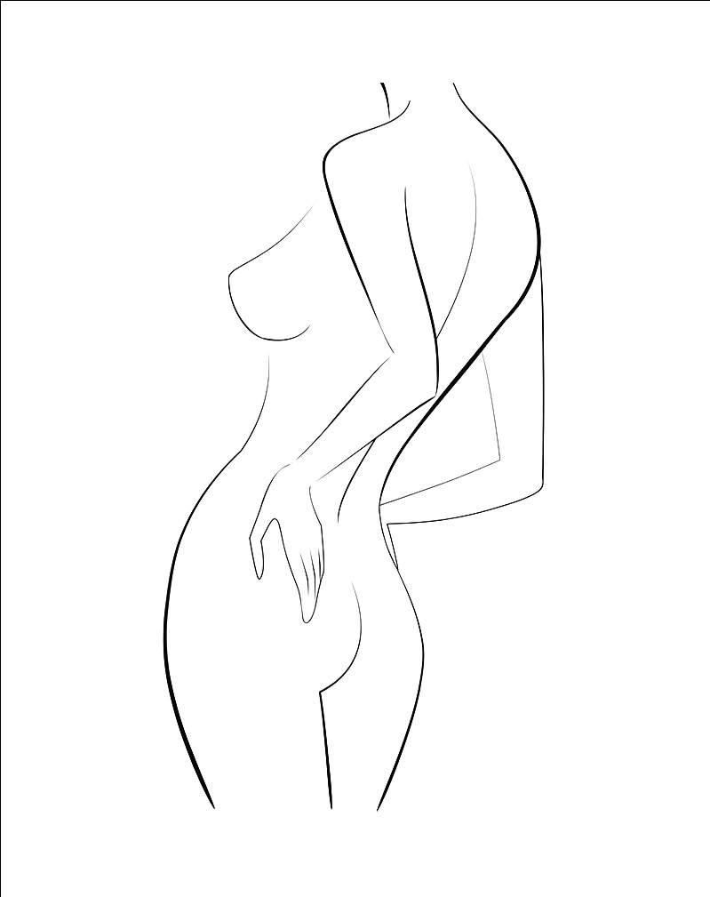 Minimalist line drawing of female torso showing breast contour for explant and lift surgery illustration - Breast and Body in New South Wales, Australia
