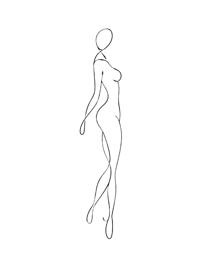 Minimalist line drawing of female figure showing body contour for breast augmentation consultation - Breast in New South Wales, Australia