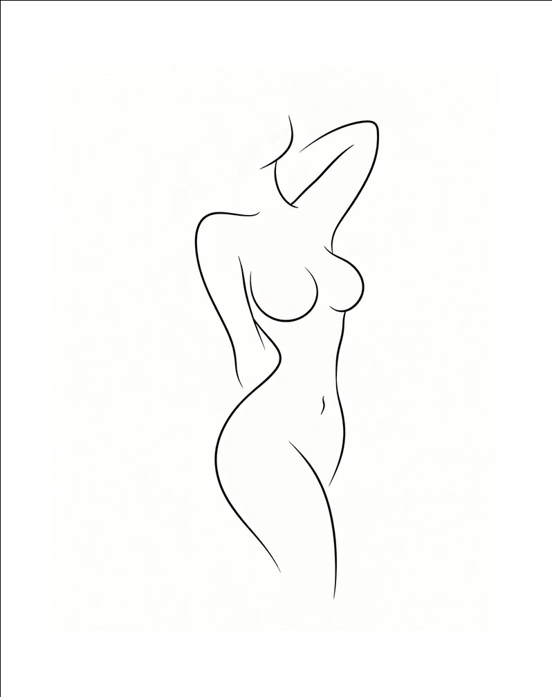 Minimalist line drawing of female figure with raised arm, abstract feminine form in black and white - Breast in New South Wales, Australia