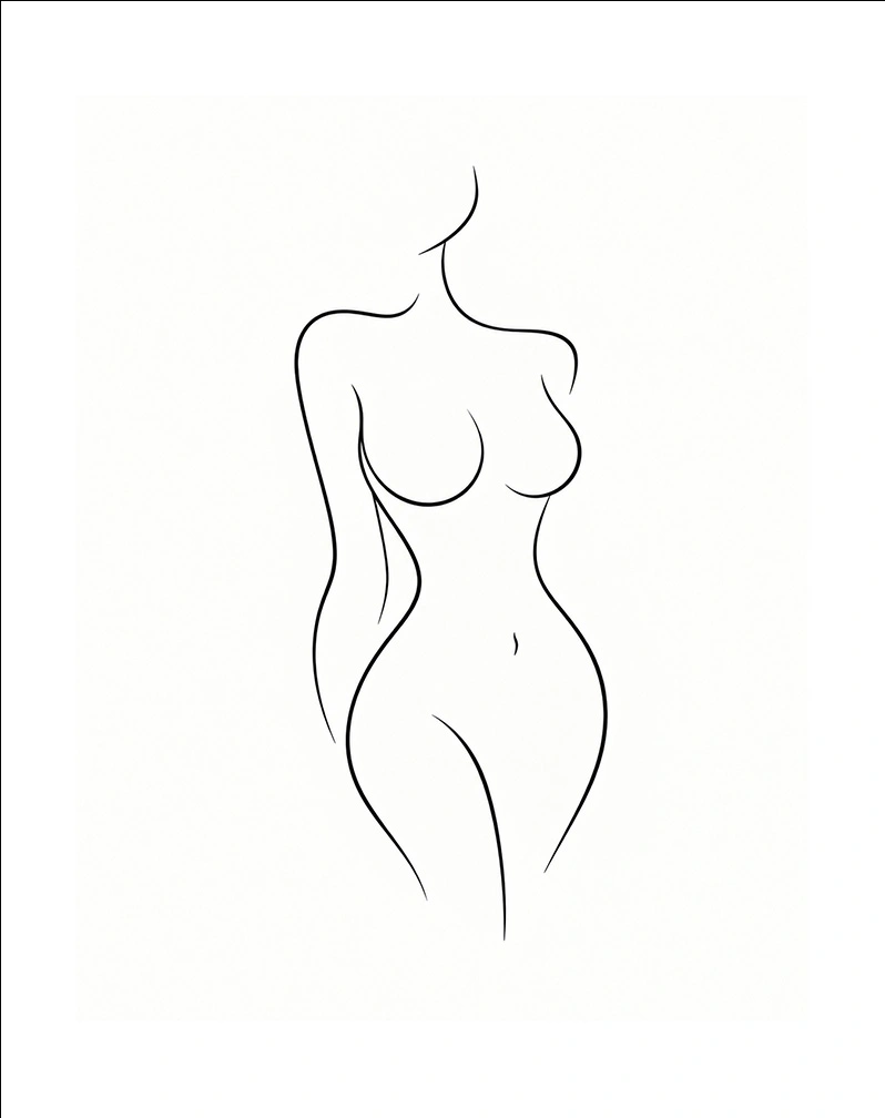 Minimalist line drawing of female figure showcasing feminine curves and body contours in black ink on white background - Breast in New South Wales, Australia