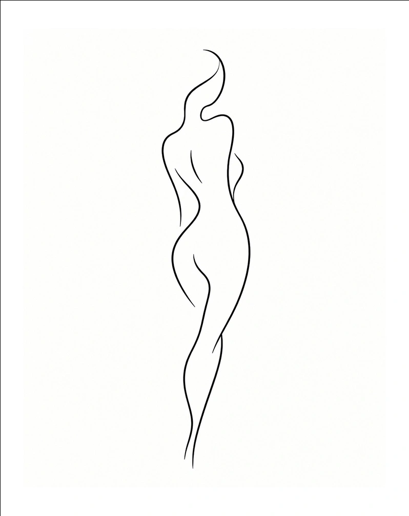 Minimalist line drawing of female figure showing elegant curves and natural body contours in simple black outline - Breast in New South Wales, Australia