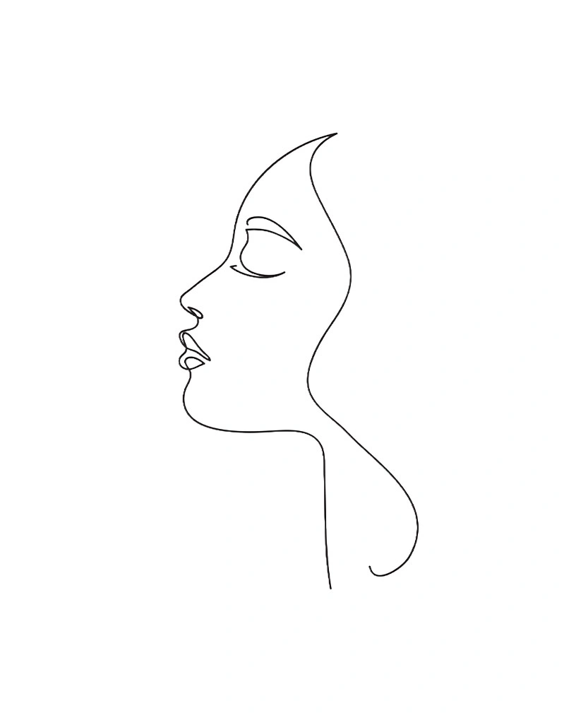 Minimalist line drawing of woman's profile showing facial features and neck contour for skin cancer reconstruction - Face in New South Wales, Australia