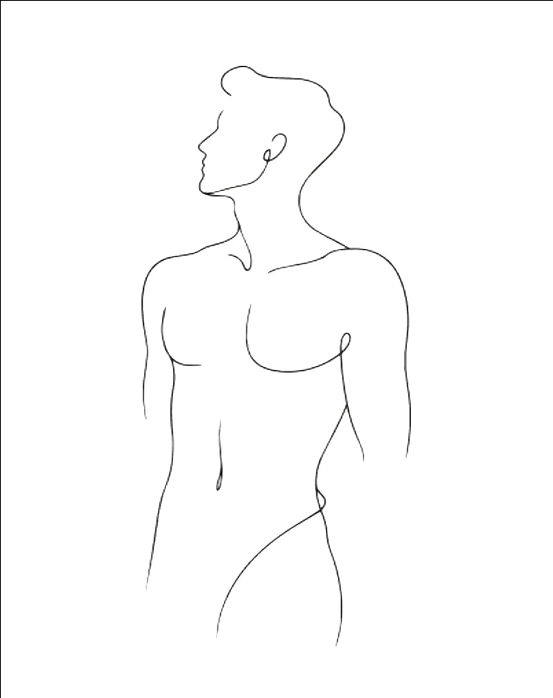 Line drawing of male upper body showing chest contour relevant to gynaecomastia condition - Men in New South Wales, Australia